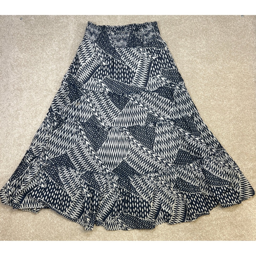 Style Co Maxi Skirt Black White Geometric Smocked Waist 100% Cotton‎ M
